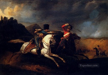two boys singing Painting - Two Soldiers On Horseback battle Horace Vernet